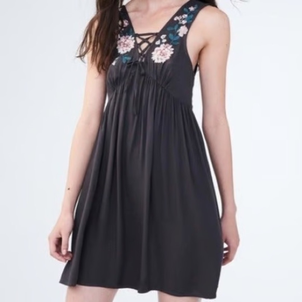 Aeropostale Fit & Flare Lace-up Dress- Grey Floral/ Size Small